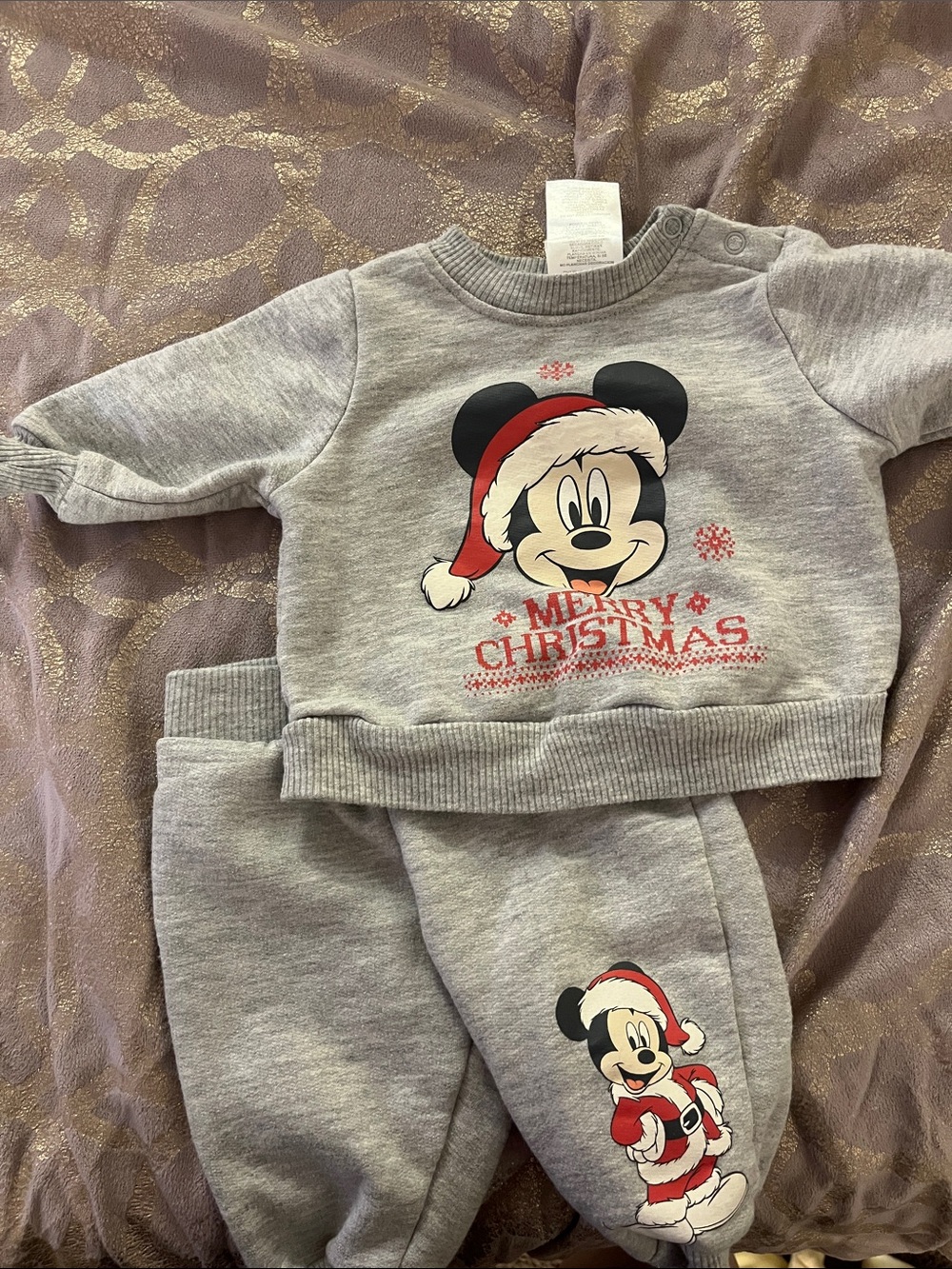 Disney Gray Mickey Mouse Merry Christmas Kids Matching Set